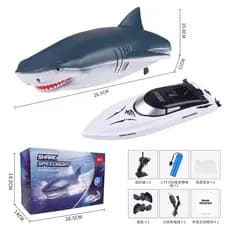 Barco Lancha Simulação de Tubarão e Jacaré 2 Em 1 Shark Controle Remoto Bateria Recarregável