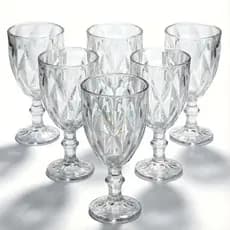 06 Taças Diamond 320ML Vidro TRASPARENTE Presente Elegante Festas