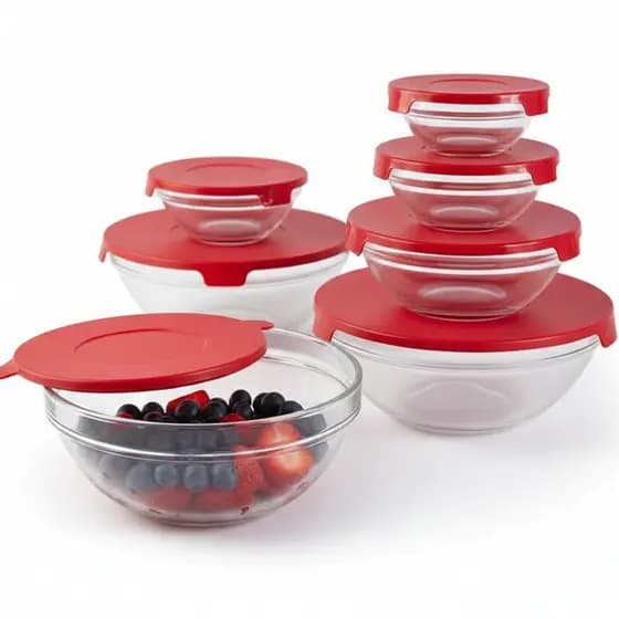 Conjunto de 5 Potes de Vidro Redondos – Ideal para Alimentos e Refeições