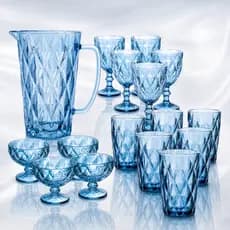 Coleção Diamond Azul Jarra, Taças e Copos Presente Casamento Aniversario Dias das Mães