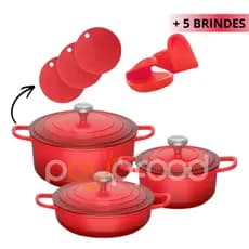 Jogo conjunto Panela Caçarola Revestimento Ceramico e Indução 2.7L, 3.4L E 4.5L vermelha