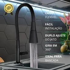 Torneira Bancada Cozinha Gourmet Preta Flexivel 2 Jatos para mesa pia bancada e mármore