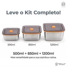 Kit 3 potes herméticos para alimentos e marmitas inox