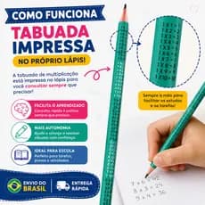 Kit 4 Lápis Matemática Com Tabuada Impressa Escolar Infantil