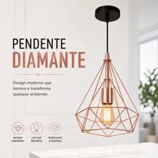 Luminária Pendente Diamante Eletrostático Aramado Lustre Moderno Decoração Sala Quarto Cozinha