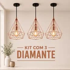 Kit 3 Pendentes Diamante Aramado Lustre Moderno E27 Decoração Sala Cozinha Área gourmet