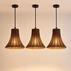 Kit Com 3 Pendentes Artesanais Trançados Marrom E27 Lustre Decorativo Para Cozinha Sala Gourmet