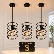 Kit Com 3 Lustres Pendente Argola Industrial Aramado Para Bancada Ilha Gourmet