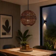 Pendente Bola Rattan Marrom E27 Lustre Moderno Decorativo Para Sala Cozinha Quarto