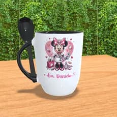 caneca branca colorida com colher glitter metalizada pink rosa preta para médica medicina medico minnie jaleco