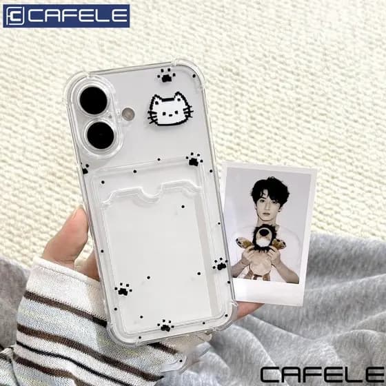 Anticolisão e à prova de poeira Carteira de cartão gato capa iPhone 13 15 XR Xs 12 14 16 17 11 16 E Pro Plus AIR PRO MAX
