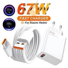 Carregador Turbo 67W Compatível Com Xiaomi Poco Redmi Fonte e Cabo Tipo C 6A 1M