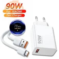 Carregador Turbo 90W Fonte e Cabo Tipo C 6A Carga Ultra Rápida Compatível Com Xiaomi