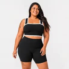 Conjunto Fitness Plus Size Feminino Malha Suplex Top Cropped e Short Cintura Alta Academia G GG G1 G2