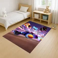 Tapete Retangular 100x140 Antiderrapante Infantil Baby Meninos Quarto Sala Decoração Rocket Futebol Carros Corrida