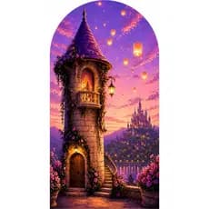 Capa Painel de Festa Romano Grande 2,0x1,0 Tecido Sublimado Mini 50x30 Torre Castelo Princesa Enrola Aniversário Estrela