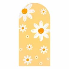 Capa Painel de Festa Romano Grande 2,0x1,0 Tecido Sublimado Mini 50x30 Margarida Flores Amarelo Rosa Aniversário