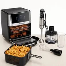 Kit Cozinha Premium – Air Fryer 12L Digital + Mixer Inox Kit 3 em 1 - 127V/220V