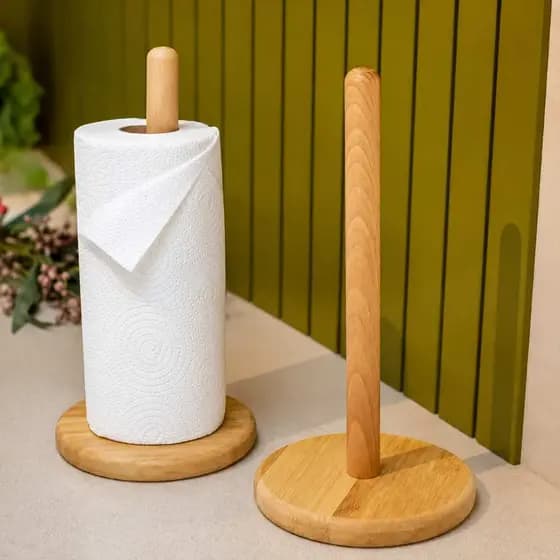 Suportes Porta Papel Toalha Bambu Bancada Cozinha Organizador Kit 1 ou 2