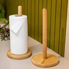 Suportes Porta Papel Toalha Bambu Bancada Cozinha Organizador Kit 1 ou 2