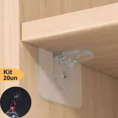 Kit Suporte Adesivo para Prateleira Cantoneira Transparente 5kg Sem Furo 4 a 20 Un