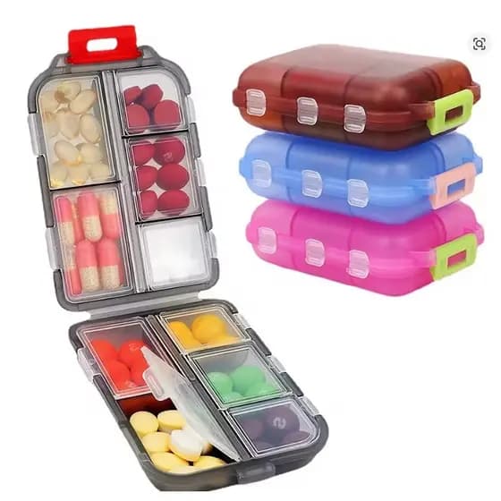 Porta Comprimidos Compactos 10 Divisórias Organizador Remédios Bolso Kit 2