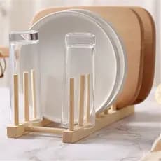 Escorredor Porta Pratos Bambu Suporte Bancada 4 Divisórias 21x13cm