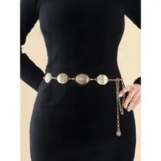 CinCinto Feminino Elegante Acessório de Moda, Cinto Oval Texturizado para Complementar Vestidos