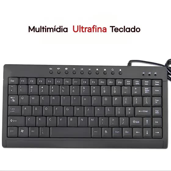 Teclado Mini Slim USB 2.0 Multimídia Ergonômico Compacto com 10 Teclas de Atalho para Notebook