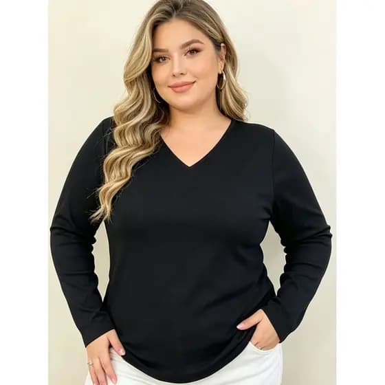 Blusa Térmica Feminina Manga Longa Básica Lisa Gola V Premium Quente e Super Confortável Inverno