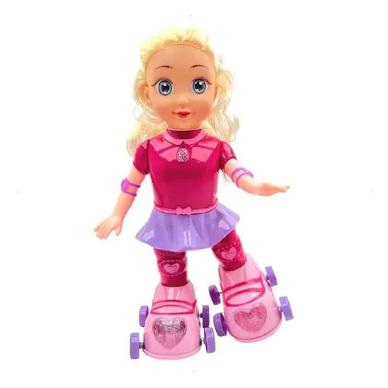 Boneca Garota Radical Patins Brinquedo Luzes Coloridas Elétrico