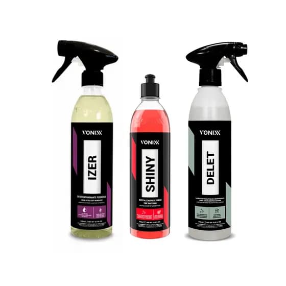 Kit Brilho para Pneus com Izer Limpador De Roda Delet Limpador De Pneu Shiny Pretinho Vonixx