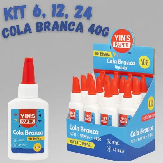 Cola Líquida Branca 40g Kit 6 12 24 Escolar Escritório Artesanato Forte Fixação Secagem Rápida Material Escolar