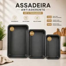 Kit 3 Forma Assadeira Antiaderente retangular funda para Forno 32 37 42 cm Ideal para Bolo Lasanha Carne Frango Cozinha