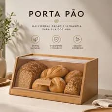 Porta Pão Bambu Com Tampa Acrílica Organizador Cozinha Porta Mantimentos Pães Bolos Biscoitos Decorativo