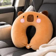 Travesseiro de pescoço tematico Capivara viagem Pescoço Apoio Cervical Ortopedico Carro Avião Pelucia Infantil Adulto