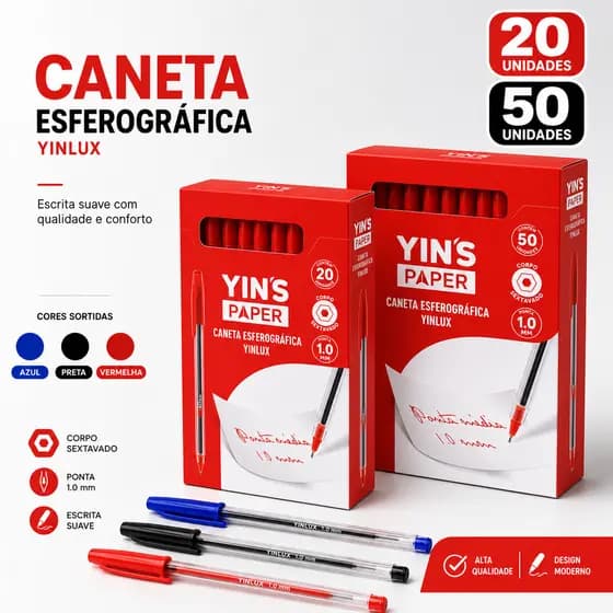 Caneta Azul Preta Vermelha 1.0 20 ou 50 Prova ENEM vestibular Esferográfica escrever Escola Escritório Papelaria