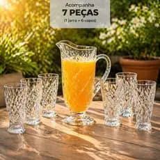 jarra de vidro para suco com copos 1L 300ML servir agua refresco completo utensilio domestico presente enxoval