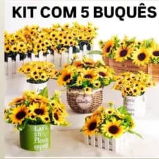 Kit C/5 Buquês de Girassol Artificial Grande C/5 Flores MY2325