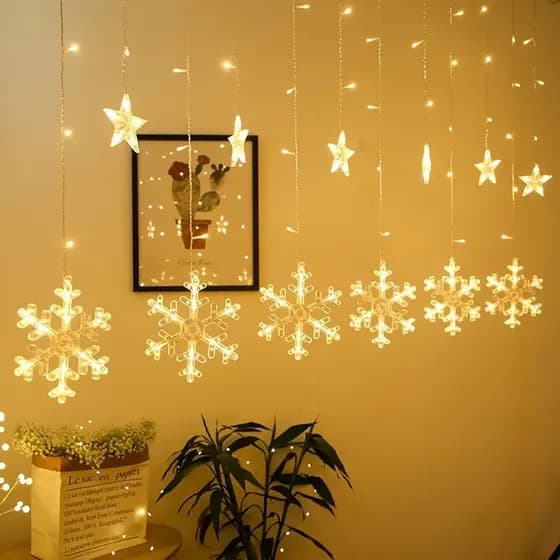 CASCATA DE ESTRELA COM FLOCO DE NEVE NA PONTA ,DECORAÇAO DE NATALINA ELEGANTE