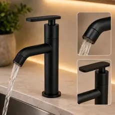 Torneira Lavatório Banheiro Preto Fosco Alavanca Moderna Abs Premium Luxo 1/4 de Volta