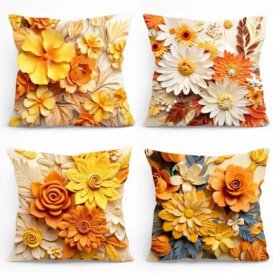 KIT 4 CAPAS DE ALMOFADAS FLORAL, 3D IDEAL PARA A SUA DECORAÇÃO - TAMANHO 45X45