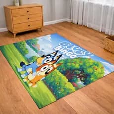 TAPETE DECORATIVO INFANTIL BLUEY BINGO AVELUDADO TAMANHO 130X100