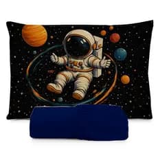 JOGO DE LENÇOL SOLTEIRO INFANTIL  ASTRONAUTA ESPAÇO  FRONHA TRAVESSEIRO 2 PEÇAS