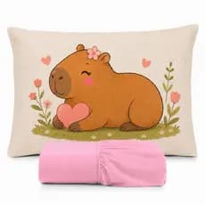 JOGO DE LENÇOL SOLTEIRO INFANTIL CAPIVARA  CORAÇÃO LENÇOL DE ELASTICO
