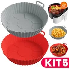 Kit 5 Forma de Silicone para Air Fryer Forno Microondas Fritadeira Assadeira Reutilizável Flexível