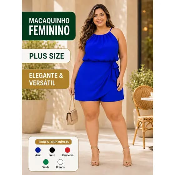 Macaquinho Plus Size Short Saia Regata Vestido Decote Camada
