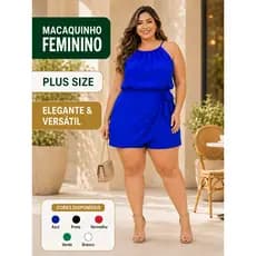 Macaquinho Plus Size Short Saia Regata Vestido Decote Camada