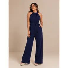 Macacão Longo Feminino Elegante Tecido Duna Premium Não Amassa Tendência Social Pantalona