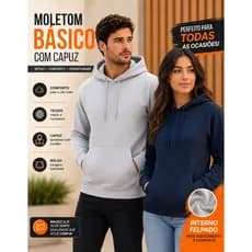 Blusa Moletom Unissex Flanelado Algodão Frio Com Capuz Bolso Quente